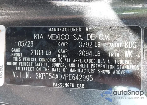 2023 Kia Forte Gt-Line from USA, damaged, VIN 3KPF54AD7PE642995